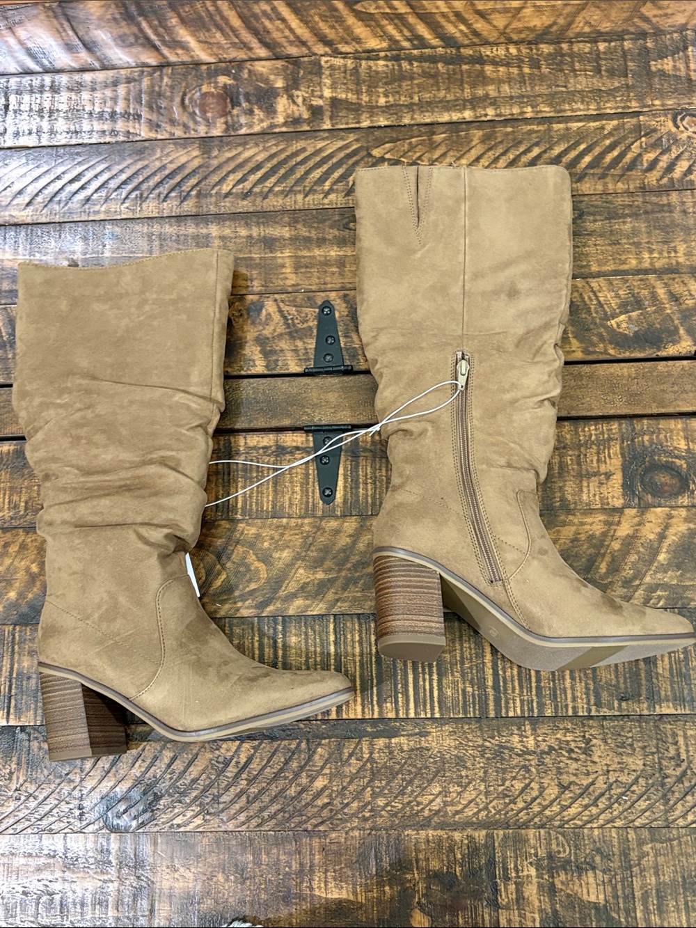 Wide Calf Suede Mid-Calf Slouch Boots in Tan by Universal Thread